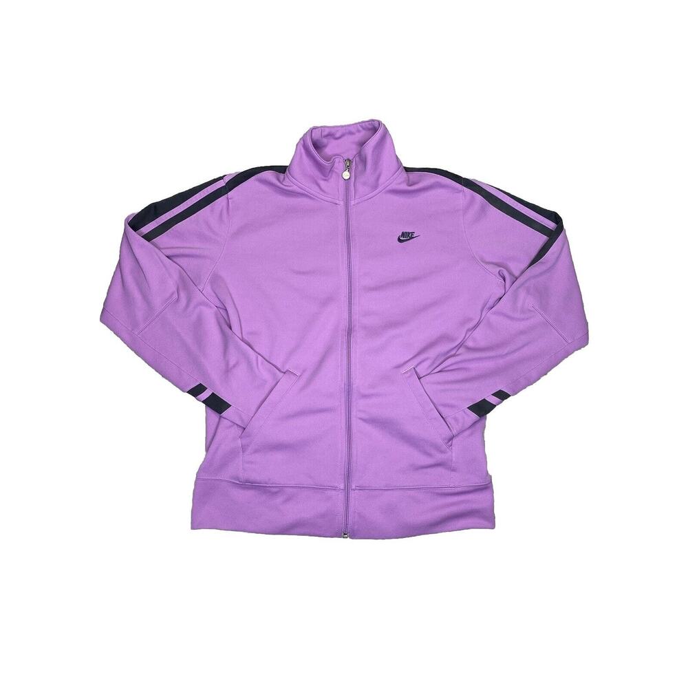 Nike Jacket Womens Large Purple Black Stripe Zip Vintage Pockets Silver Tag